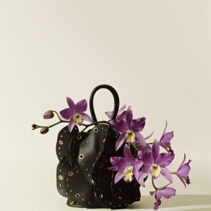 Black Leather Studded Flower Bag
