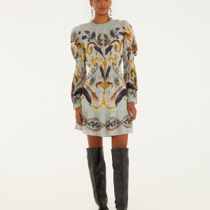 Blue Snake Garden Long Sleeve Mini Dress