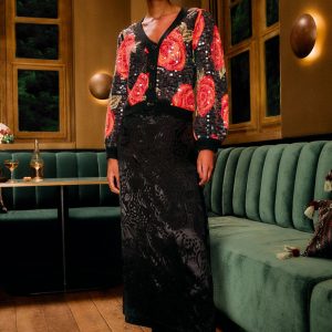 Black Midnight Leopards Jacquard Maxi Skirt