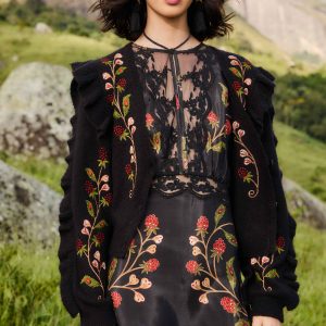 Black Berry Embroidery Knit Cardigan
