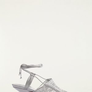 Silver Macrame Heeled Sandal