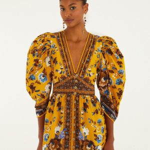 Yellow Flowering Garden Tree Mini Dress