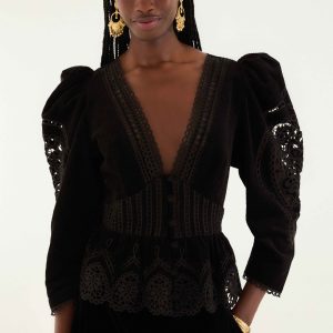 Black Artichoke Heart Richelieu Blouse