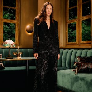 Black Leopard Wide-Leg Jacquard Pants