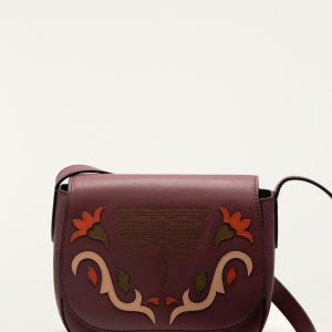 Burgundy Western Embroidered Leather Crossbody Bag