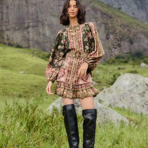 Green Flowering Garden Tree Mini Dress