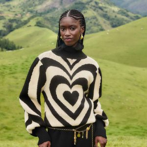 Black And White Heart Gradient Knit Sweater