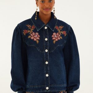 Denim Flower Embroidery Jacket