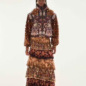 Mixed Scarves Ruffled Maxi Skirt