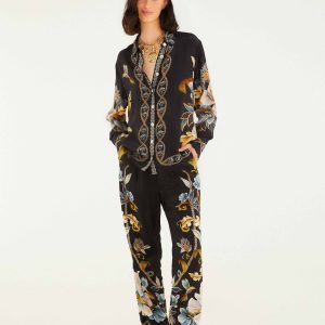 Black Flowerful Garden Pajama Pants