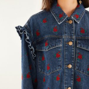 Denim Embroidered Flowers Shirt