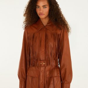 Brown Fringes Leather Coat