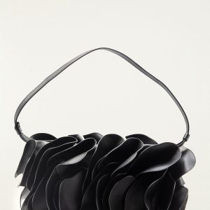Black Leather Shoulder Flower Bag