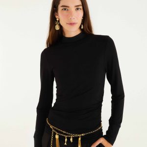 Black Jersey Long Sleeve Blouse