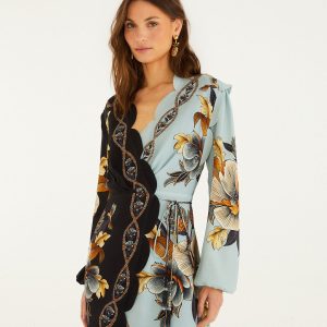 Mixed Snake Garden Wrap Wavy Mini Dress