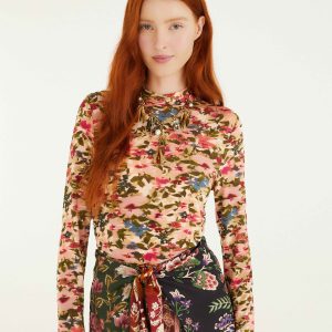 Pink Ikat Tiny Flowers Jersey Blouse