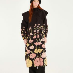 Black Growing Flowers Raincoat