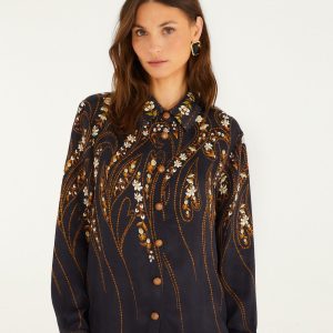 Black Garden Printed Buttons Lenzing™ Ecovero™ Viscose Shirt