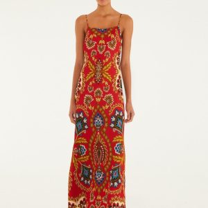Red Folk Tapestry LENZING™ ECOVERO™ Viscose Slip Maxi Dress
