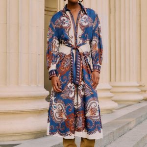 Blue Arabesque Scarf Lenzing™ Ecovero™ Viscose Midi Dress