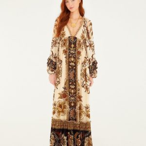 Sand Majestic Garden Ruffled Maxi Dress