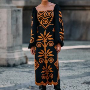 Black Cornely Ainika Embroidered Heart Midi Dress
