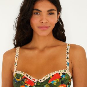 Green Bird Leaves Underwire Bikini Top
