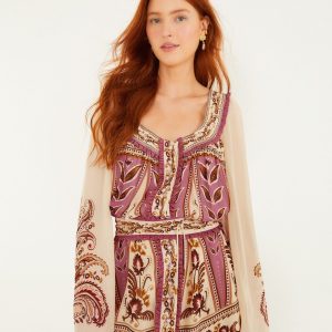 Sand Delicate Ainika Long Sleeve Belted Mini Dress