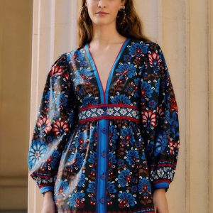 Black Latina Scarf Puff Sleeve Organic Cotton Mini Dress