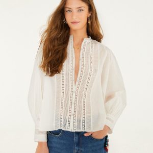 Off-White Long Sleeve Buttoned Lace Blouse