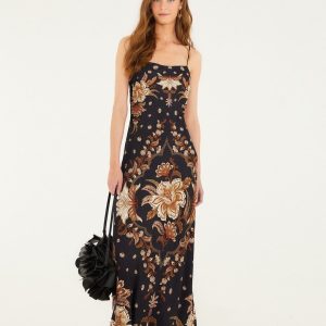 Black Majestic Garden Lenzing™ Ecovero™ Viscose Slip Maxi Dress
