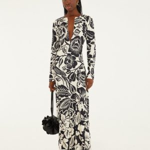 Off-White Cashews And Birds LENZING™ ECOVERO™ Viscose Maxi Dress