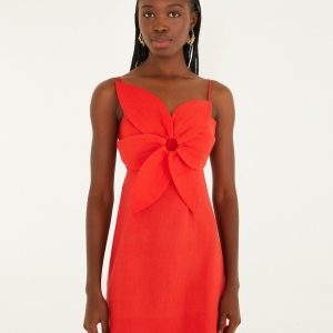 Red 3d Flower LENZING™ ECOVERO™ Euroflax™ Mini Dress