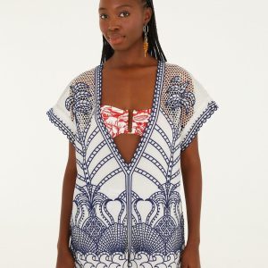 Blue Richelieu Plunging Neck Romper