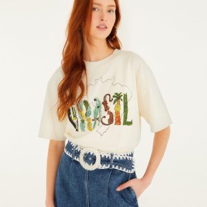 Denim Crochet Embroidery Belted Shorts