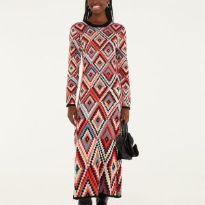 Multicolor Pretti Long Sleeve Knit Maxi Dress