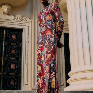 Multicolor Artsy Surreal Land Long Sleeve Maxi Dress