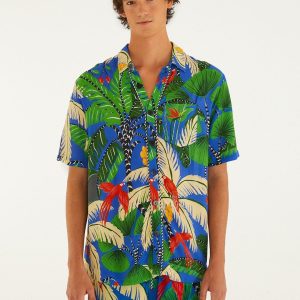 Blue Tropical Island Drawstring Lenzing™ Ecovero™ Viscose Shorts