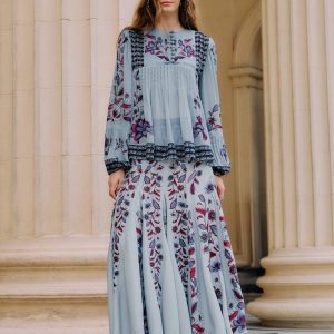 Soft Blue Marcelle Pleated Maxi Skirt