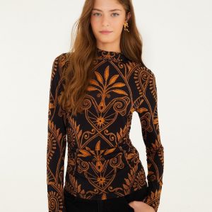 Black Cornely Ainika Ruched Waist Jersey Blouse