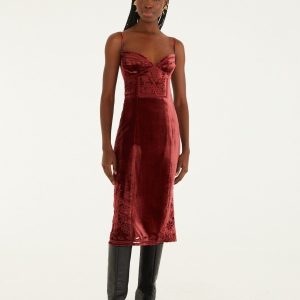 Burgundy Cut-Out Flowers Sleeveless Midi Dress