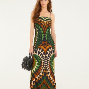 Multicolor Heart Deco Lenzing™ Ecovero™ Viscose Slip Maxi Dress
