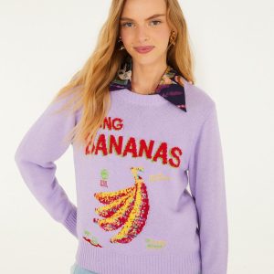 Lilac Going Bananas Knit Sweater