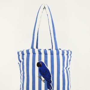 Blue Stripped Macaw Embroidered Tote Bag