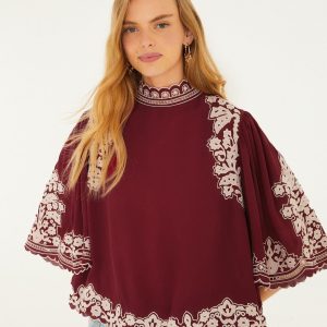Bicolor Palm Tree Embroidery Blouse