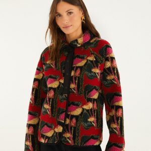 Black Wild Mushrooms Fleece Bomber Jacket