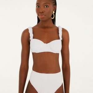 White Gerbera Daisy High Waist Bikini Bottom