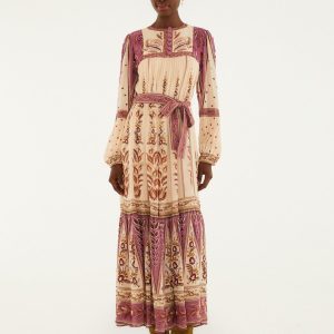 Delicate Ainika Sand Long Sleeve Maxi Dress