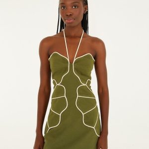 Green Wavy Trim Halter Neck Lenzing™ Ecovero™ Euroflax™ Mini Dress