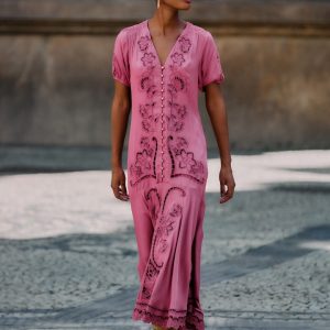 Pink Richelieu LENZING™ ECOVERO™ Viscose Maxi Dress